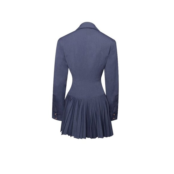 Val Navy Blue Denim Style Pleated Mini Dress - Picture 15 of 16